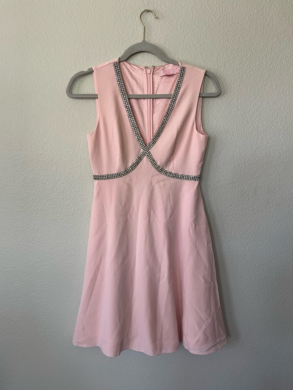 Ted Baker Light Pink Sleeveless Dress with Crystal Cross-Strap Women's Size 0/2